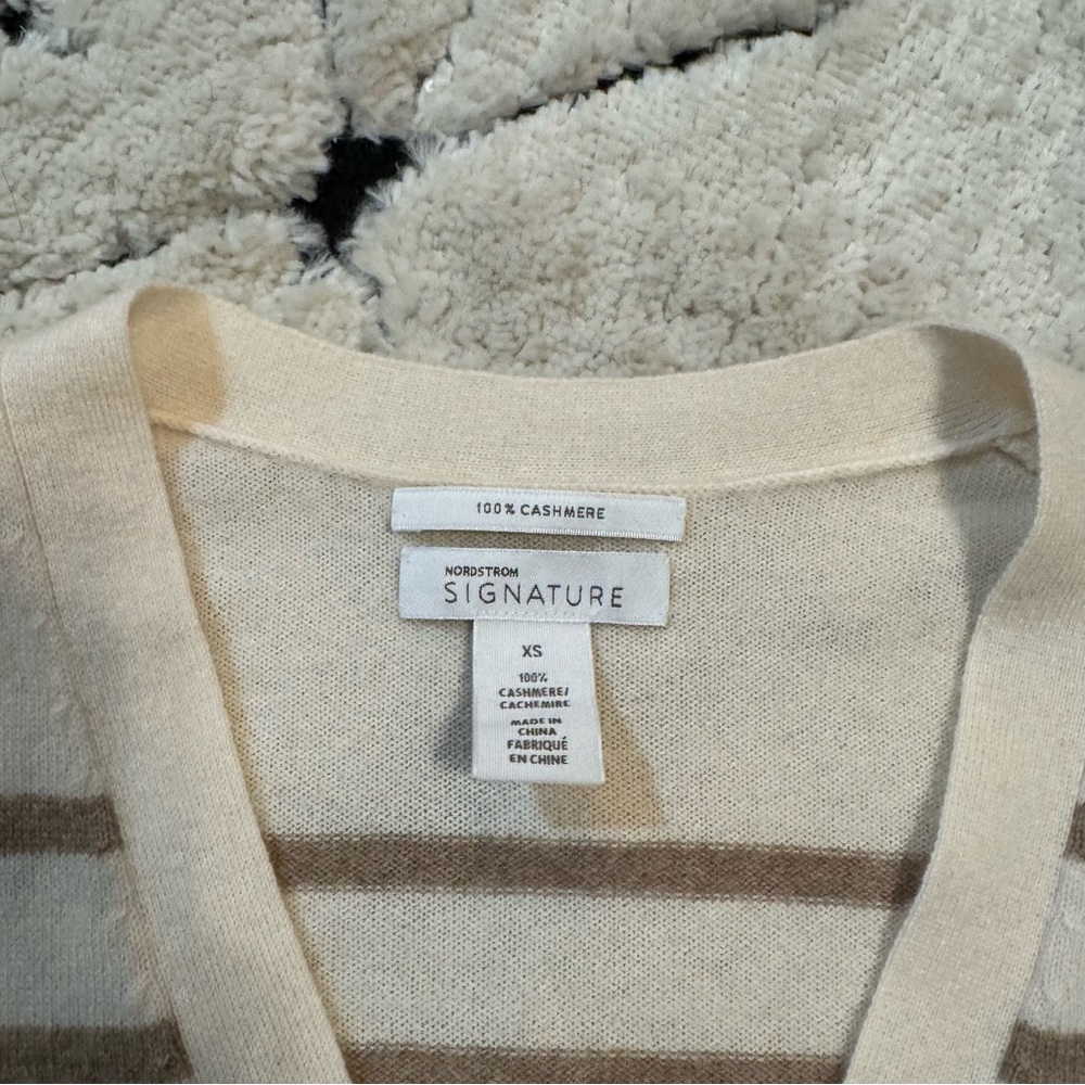 Nordstrom 100% Cashmere Striped Cream and Brown Cardigan - Picture 2 of 4